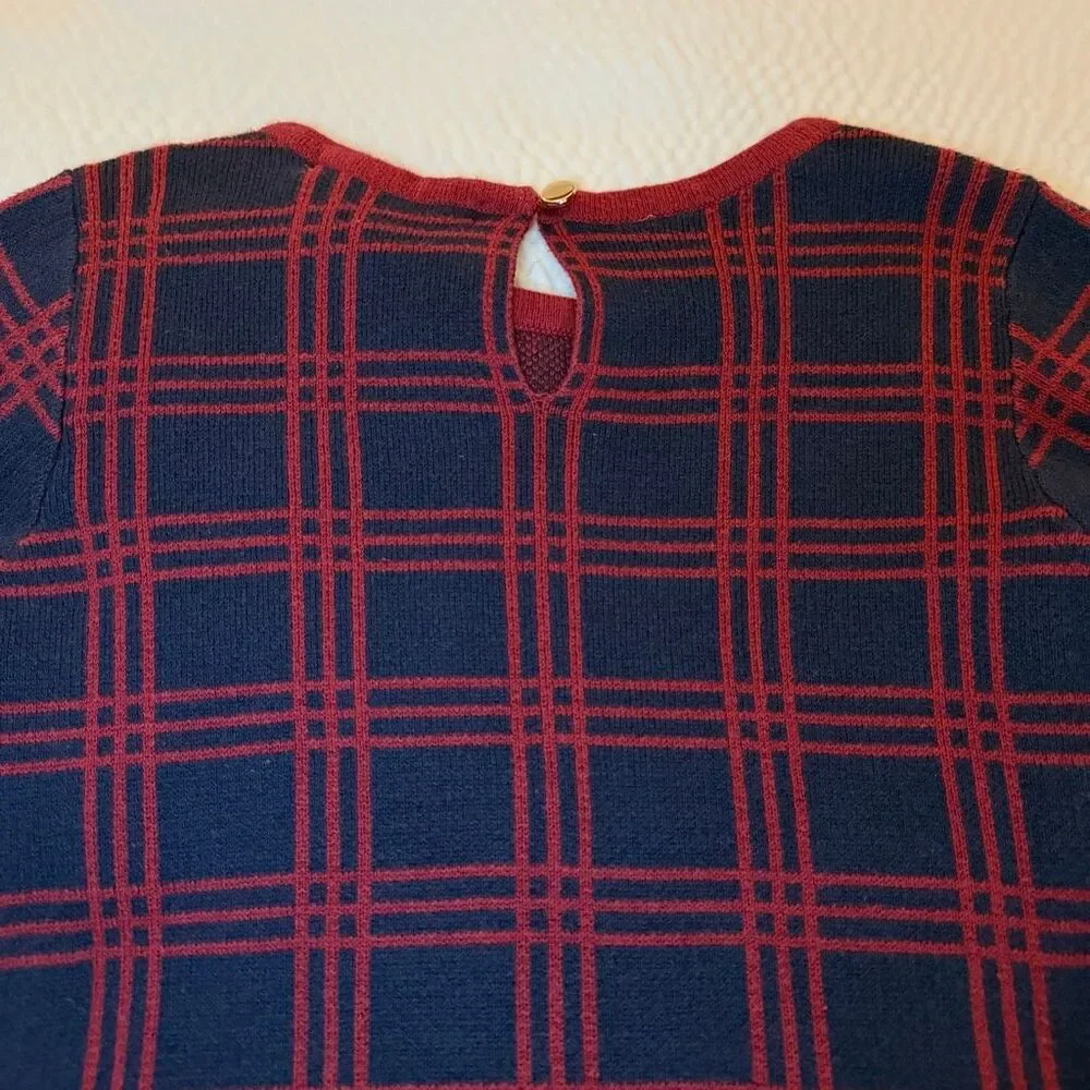 Hope & Henry | Windowpane Sweater Dress Navy Red Bow | Girls 10